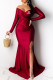 Red Fashion Celebrities Print Slit Letter Off the Shoulder Trumpet Mermaid Dresses