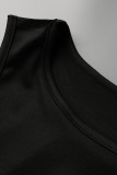 Black Sexy Casual Print Basic O Neck Sleeveless Two Pieces