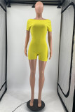 Yellow Fashion Casual Solid Basic O Neck Skinny Romper