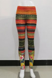 Orange Fashion Casual Print Basic Skinny High Waist Pencil Trousers