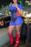 Red Sexy Print Patchwork See-through O Neck One Step Skirt Dresses