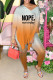 Tangerine Red Casual Print Patchwork V Neck Short Sleeve Two Pieces