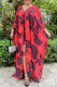 Red Fashion Print Patchwork V Neck Straight Dresses