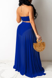 Blue Sexy Solid Split Joint Slit Strapless Sleeveless Three Pieces