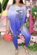 Blue Fashion Casual Print Letter V Neck Short Sleeve Two Pieces