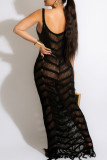 Rose Red Sexy Solid Tassel Hollowed Out Patchwork Swimwears Cover Up
