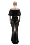 Black Fashion Casual Solid Patchwork Backless Off the Shoulder Short Sleeve Two Pieces