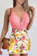 Pink Sexy Print Patchwork Spaghetti Strap Two Pieces