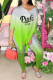 Green Casual Gradual Change Patchwork V Neck Half Sleeve Two Pieces