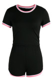Blue Fashion Casual Solid Patchwork O Neck Short Sleeve Two Pieces