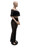 Black Fashion Casual Solid Patchwork Backless Off the Shoulder Short Sleeve Two Pieces