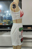 White Casual Print Patchwork U Neck Two Pieces