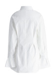 Beige Fashion Casual Solid Patchwork Turndown Collar Shirt Dress Dresses