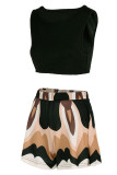 Black Sexy Casual Print Basic O Neck Sleeveless Two Pieces