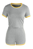 Blue Fashion Casual Solid Patchwork O Neck Short Sleeve Two Pieces