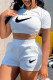 White Fashion Casual Print Patchwork O Neck Short Sleeve Two Pieces