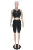 Black Fashion Casual Print Basic O Neck Sleeveless Two Pieces
