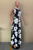 Black Fashion Casual Print Without Belt Turtleneck Regular Jumpsuits
