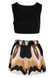 Black Sexy Casual Print Basic O Neck Sleeveless Two Pieces