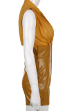 Khaki Sexy Solid Patchwork Turndown Collar Skinny Rompers