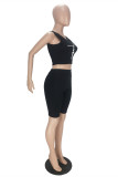 Black Fashion Casual Print Basic O Neck Sleeveless Two Pieces