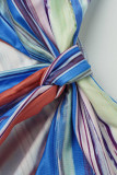 Colorful Blue Sexy Print Hollowed Out Patchwork Slit Spaghetti Strap Sling Dress Dresses