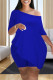 Dark Blue Fashion Casual Solid Asymmetrical Oblique Collar Half Sleeve Two Pieces