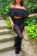 Black Fashion Casual Solid Patchwork Backless Off the Shoulder Short Sleeve Two Pieces