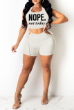 Pink Fashion Casual Letter Print Bandage Hollowed Out O Neck Sleeveless Two Pieces