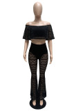 Black Fashion Casual Solid Patchwork Backless Off the Shoulder Short Sleeve Two Pieces
