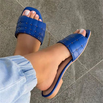 Blue Fashion Casual Rivets Split Joint Solid Color Round Comfortable Shoes
