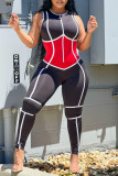 Black Sexy Sportswear Solid Patchwork Zipper Collar Skinny Jumpsuits
