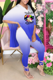 Pink Fashion Gradual Change Patchwork V Neck Half Sleeve Two Pieces
