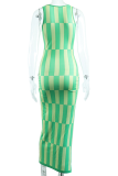Green Sexy Print Slit O Neck Pencil Skirt Dresses