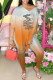 Orange Fashion Casual Print Letter V Neck Short Sleeve Two Pieces