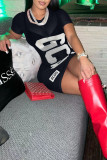 Red Sexy Print Patchwork See-through O Neck One Step Skirt Dresses