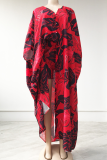 Red Fashion Print Patchwork V Neck Straight Dresses