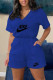 Blue Fashion Casual Print Letter V Neck Rompers
