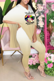 Pink Fashion Gradual Change Patchwork V Neck Half Sleeve Two Pieces