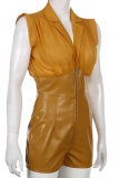 Khaki Sexy Solid Patchwork Turndown Collar Skinny Rompers