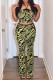 Yellow Fashion Sexy Print Hollowed Out Backless Strapless Sleeveless Two Pieces