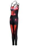 Black Sexy Print Patchwork Asymmetrical Collar Regular Jumpsuits