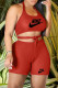 Red Fashion Casual Print Patchwork U Neck Sleeveless Two Pieces