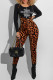 Leopard Print Fashion Street Print Patchwork Letter O Neck Short Sleeve Two Pieces