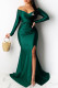 Green Fashion Celebrities Print Slit Letter Off the Shoulder Trumpet Mermaid Dresses