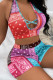 Red Sexy Print Patchwork Backless Halter Sleeveless Two Pieces