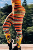 Orange Fashion Casual Print Basic Skinny High Waist Pencil Trousers