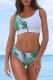 White Green Sexy Print Patchwork Swimwears