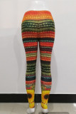 Orange Fashion Casual Print Basic Skinny High Waist Pencil Trousers