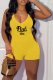 Yellow Fashion Print Patchwork Spaghetti Strap Skinny Rompers